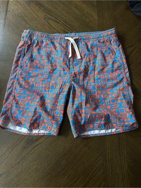 Fair Harbor Kids Swim Trunks - Orange & Blue Geo Print
